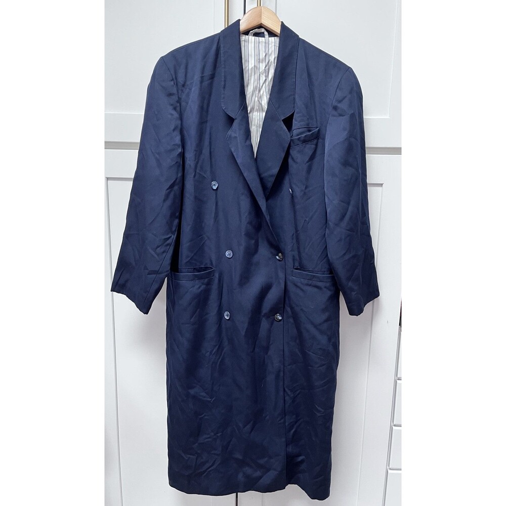 MONDI Sports Navy Blue Wool Oversize Trench Coat Size 36 / M Vintage Germany